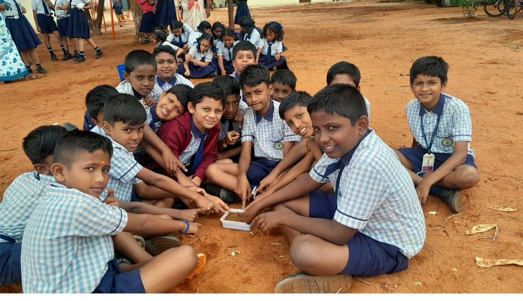 Students in the school grounds